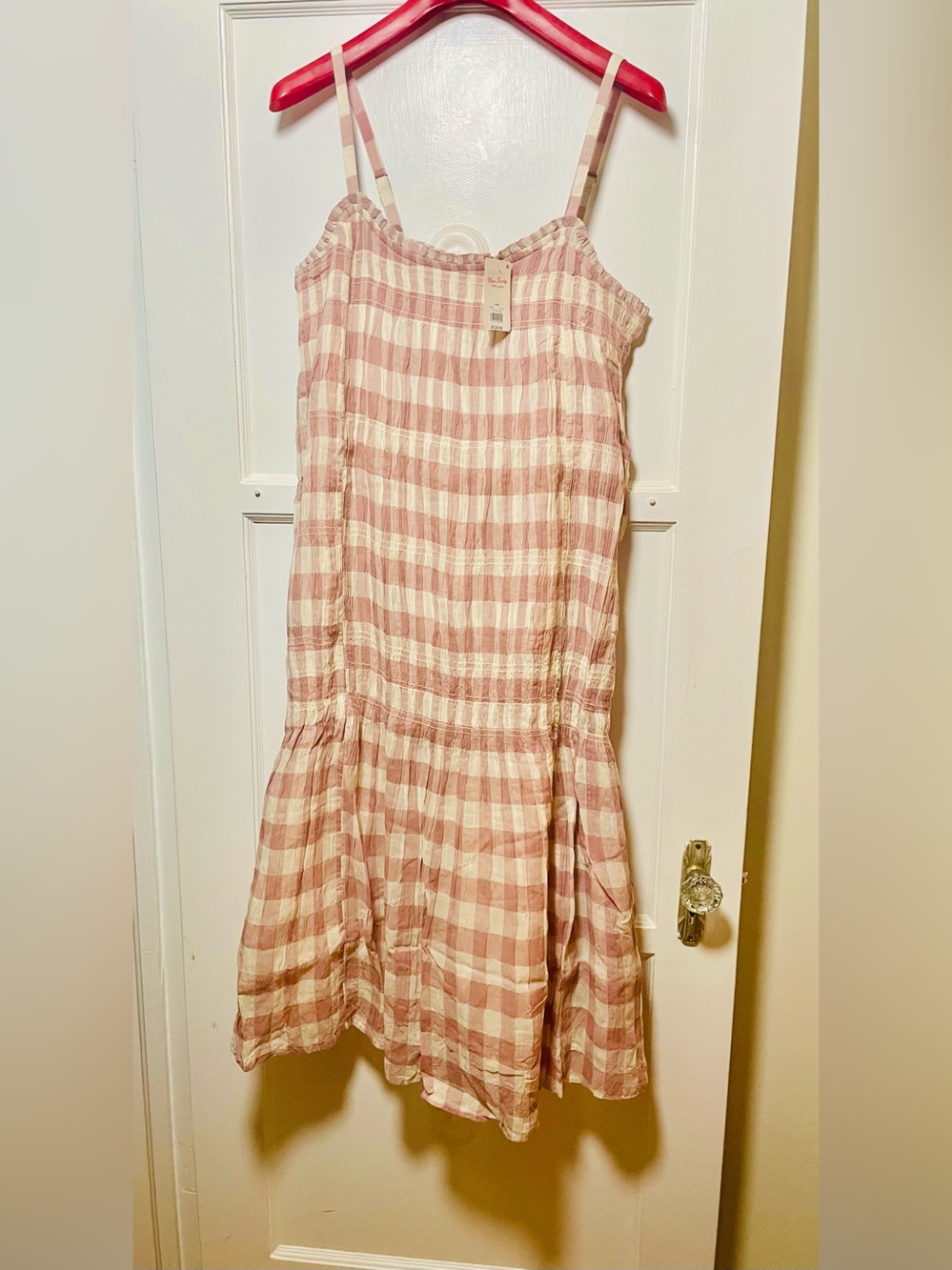 New! Anthropologie Coastal Cowgirl Gingham Prairie Dress in Blush & Cream - Picture 5 of 5